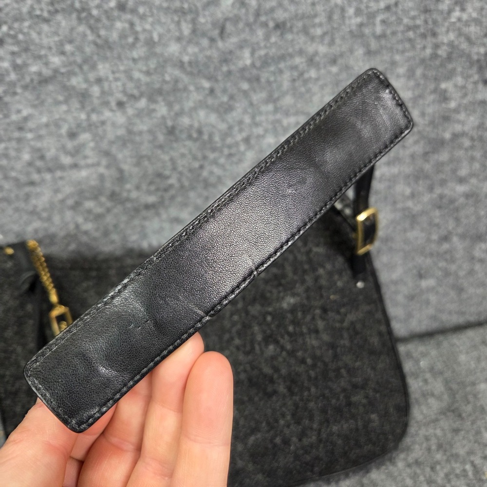Coach Small Hobo Shoulder Bag Charcoal Gray‎ Wool Tweed Black Leather 8308 Y2K - Picture 2 of 16
